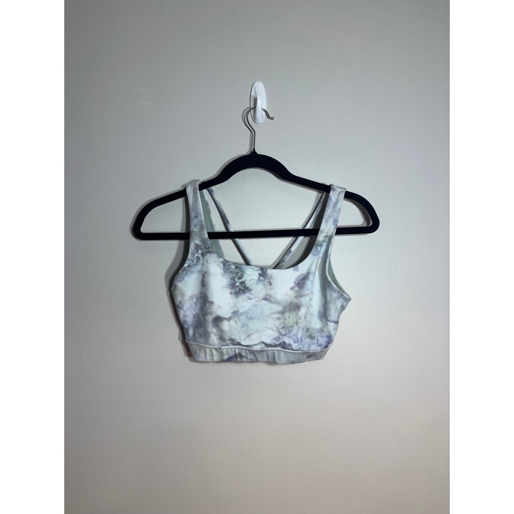 Athleta Womens XS Strappy Cross Back Sports Bra Watercolor Tie Dye Purple Green